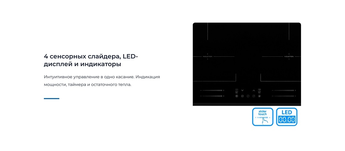 ZUGEL ZIH619B 4 сенсорных слайдера, LED-дисплей и индикаторы