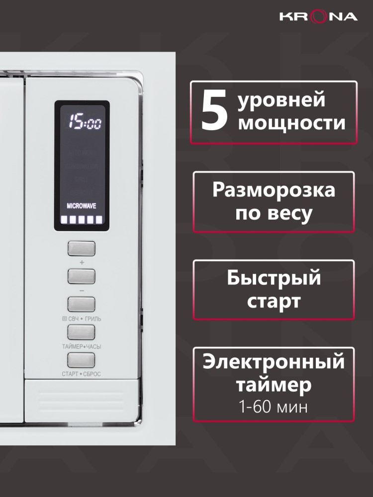 Встраиваемая микроволновая печь KRONA RAUM 60 WH DOTS / KRMW03 Режимы работы