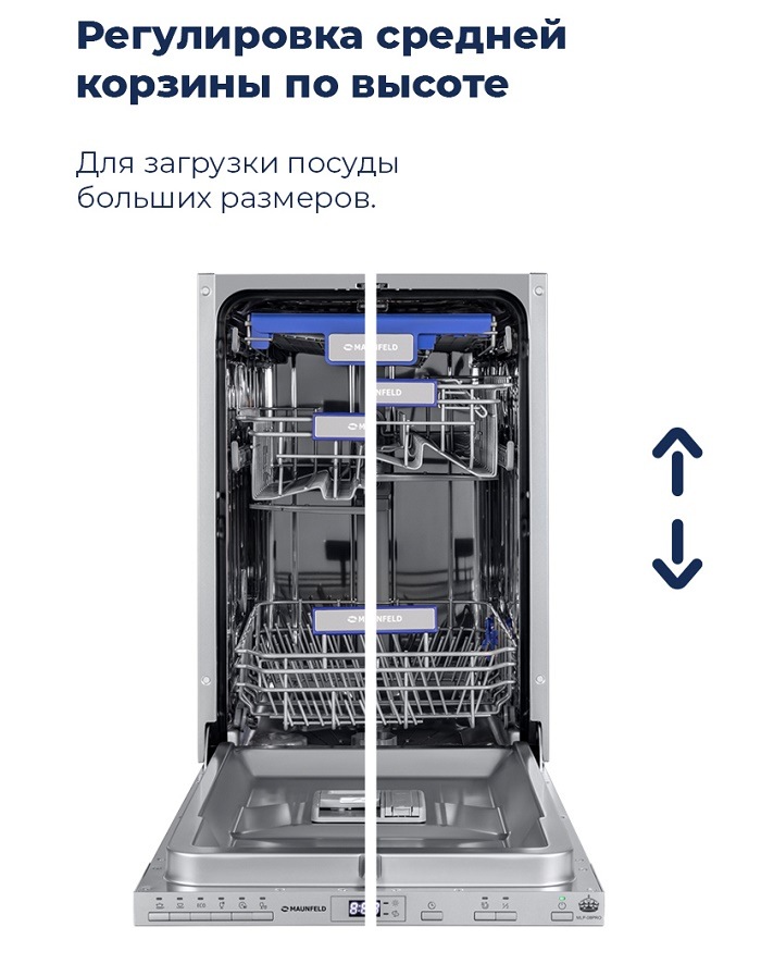 Посудомоечная машина MAUNFELD MLP-08PRO Регулировка средней корзины по высоте