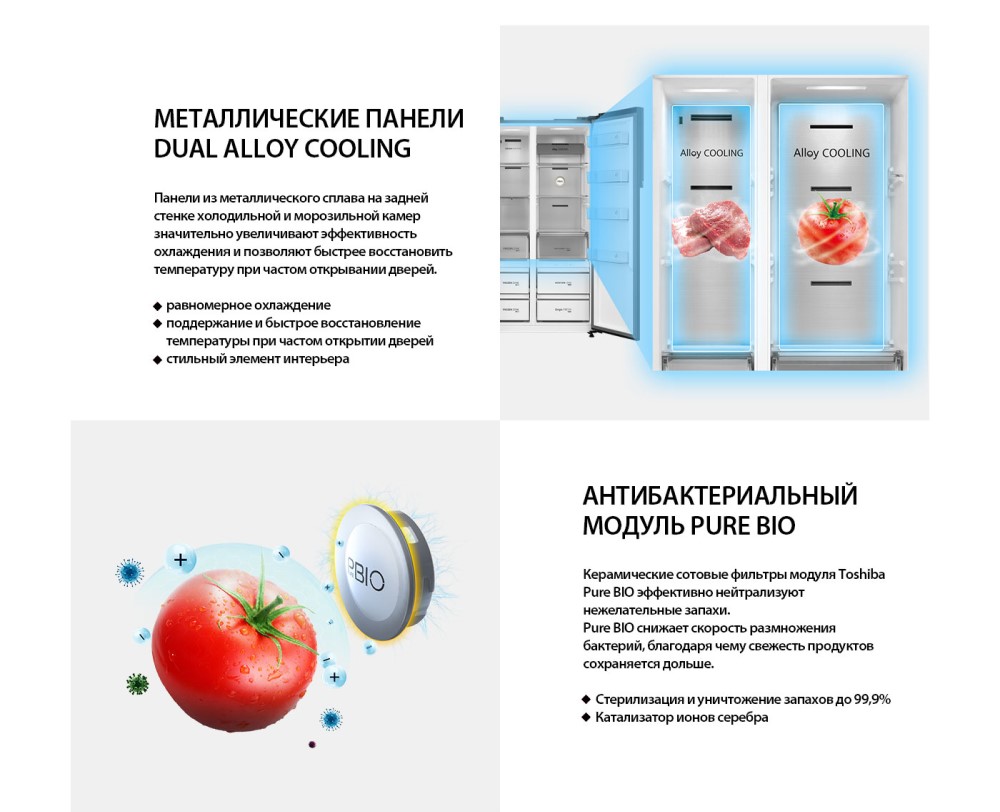 Toshiba GR-RS780WI-PMJ(06) Металлические панели, антибактериальный модуль