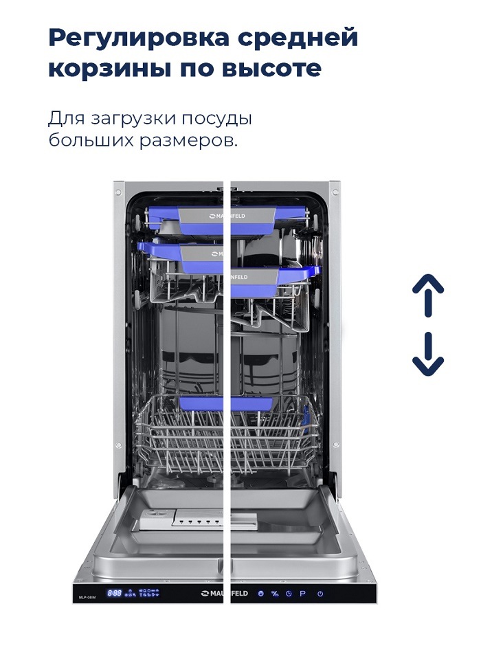 Посудомоечная машина MAUNFELD MLP-08IM Регулировка средней корзины по высоте
