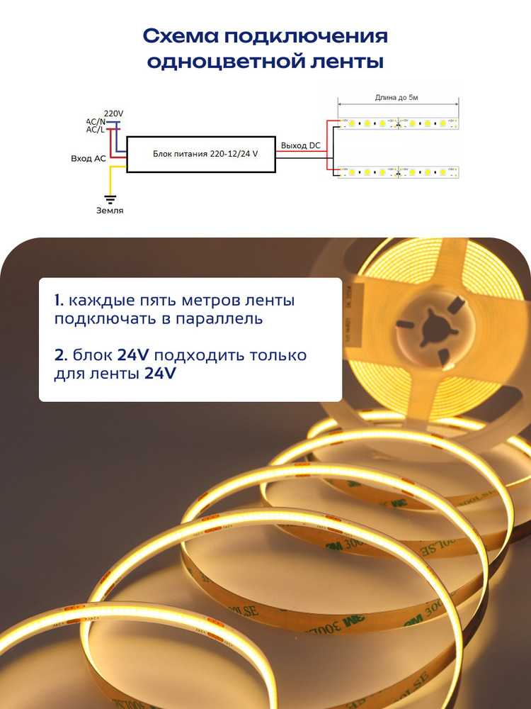 Лента светодиодная TRUENERGY COB 16540 схема подключения