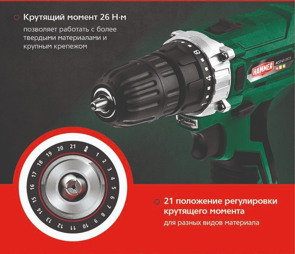 Hammer ACD12/2C Крутящий момент 26 М*н
