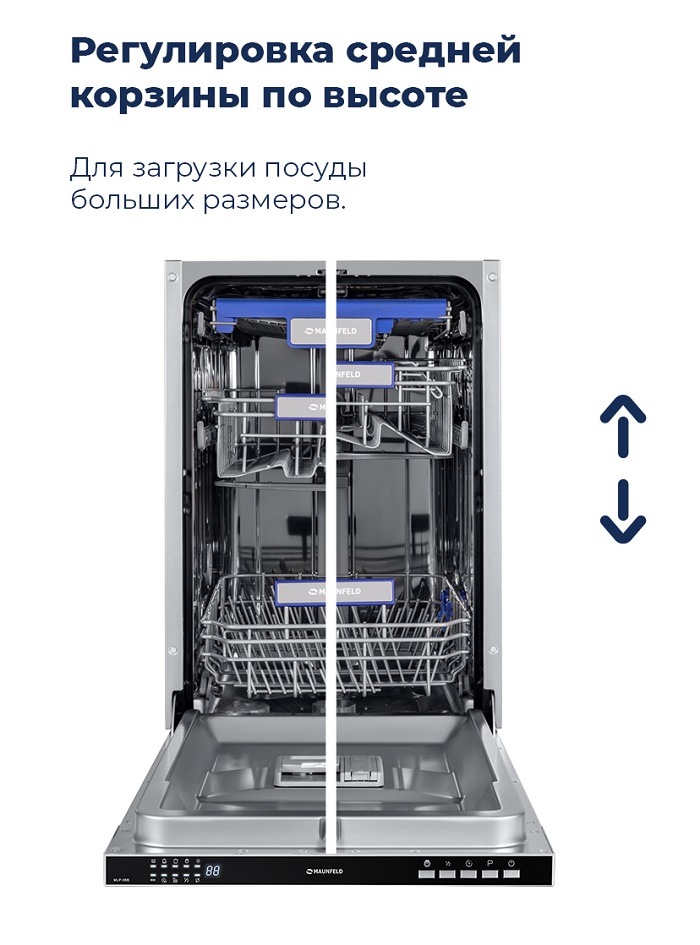 Посудомоечная машина MAUNFELD MLP-08B Регулировка средней корзины по высоте