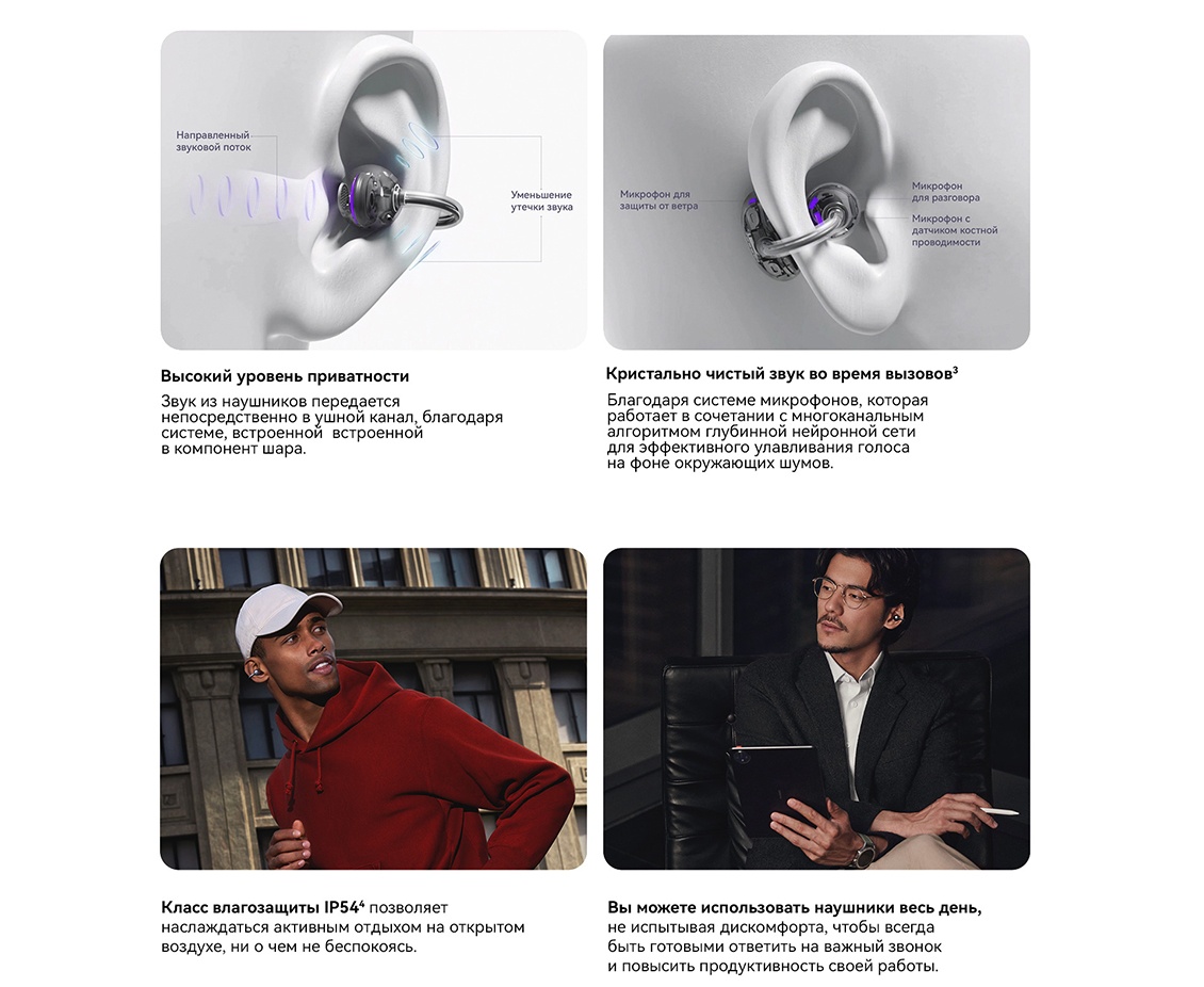 Беспроводные наушники HUAWEI FreeClip (T0017) фиолетовый Высокий уровень приватности
