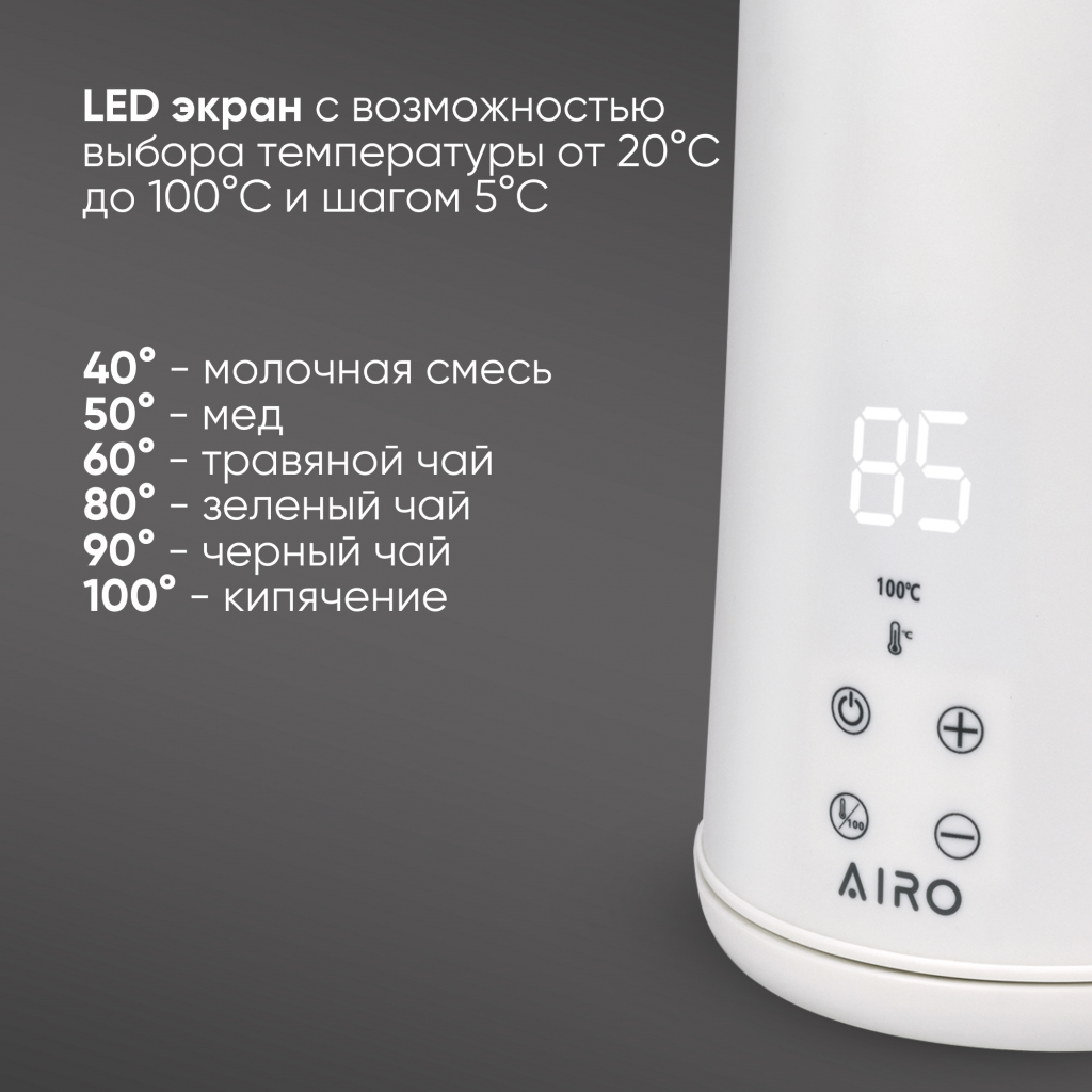 Электрочайник AIRO PM1515S LCD (белый) led экран