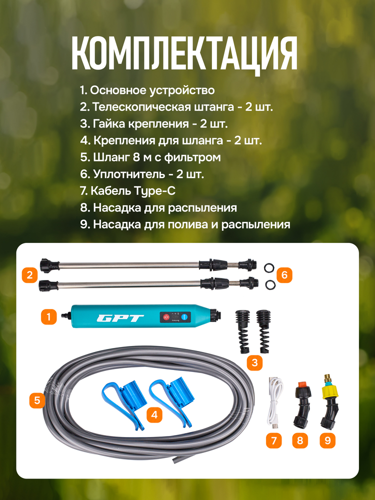Аккумуляторный опрыскиватель GPT STORM GUN 3 комплектация