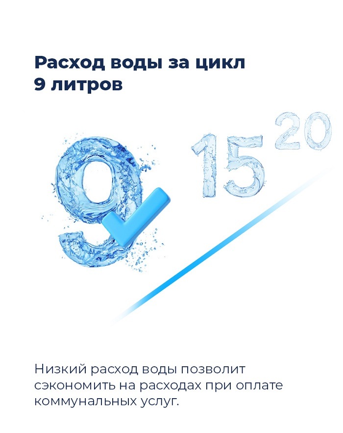 Расход воды за цикл 9 литров