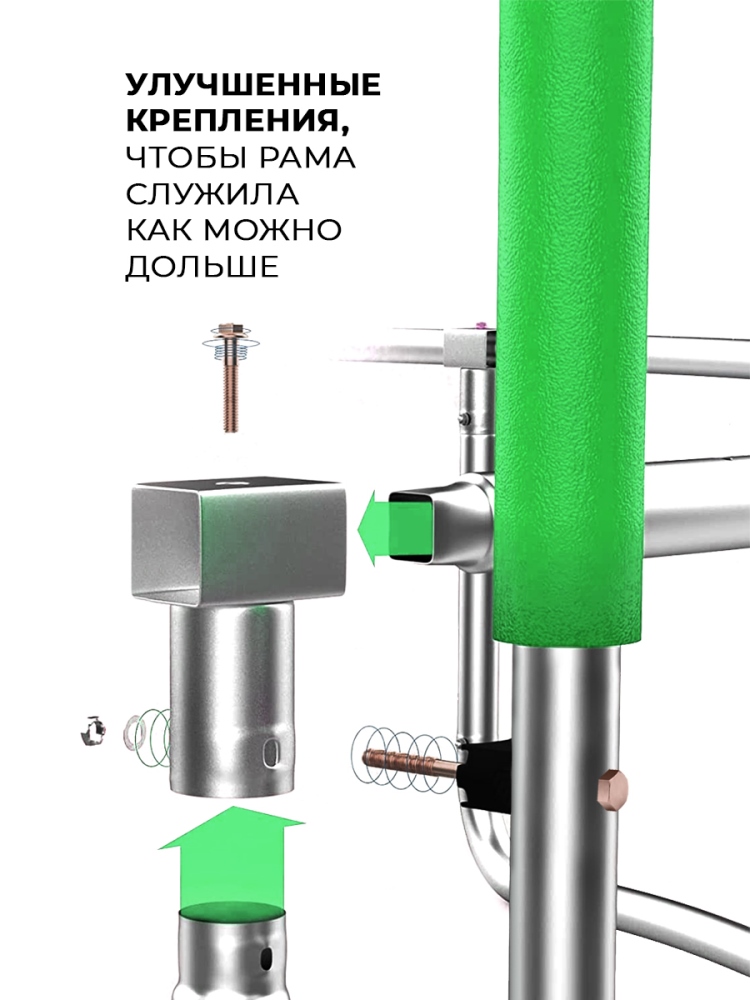 Батут GetActive Jump 8FT с внешней сеткой лестницей зеленый (J8L) Улучшенные крепления