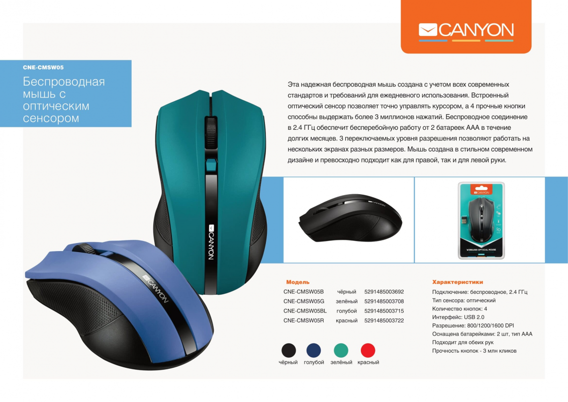 Мышь CANYON CNE-CMSW05R