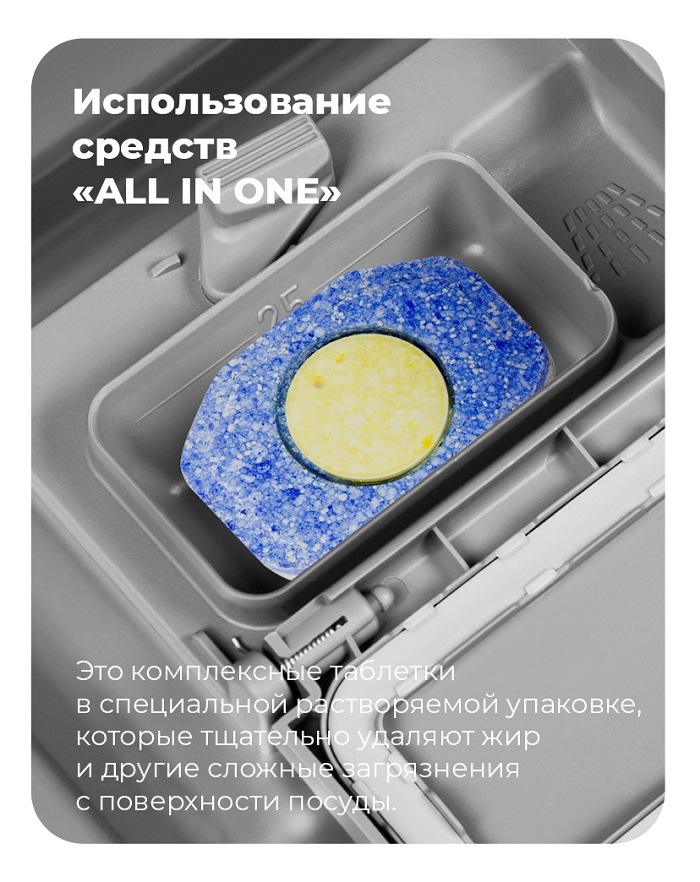 Посудомоечная машина MAUNFELD MWF08B Использование средств ALL IN ONE
