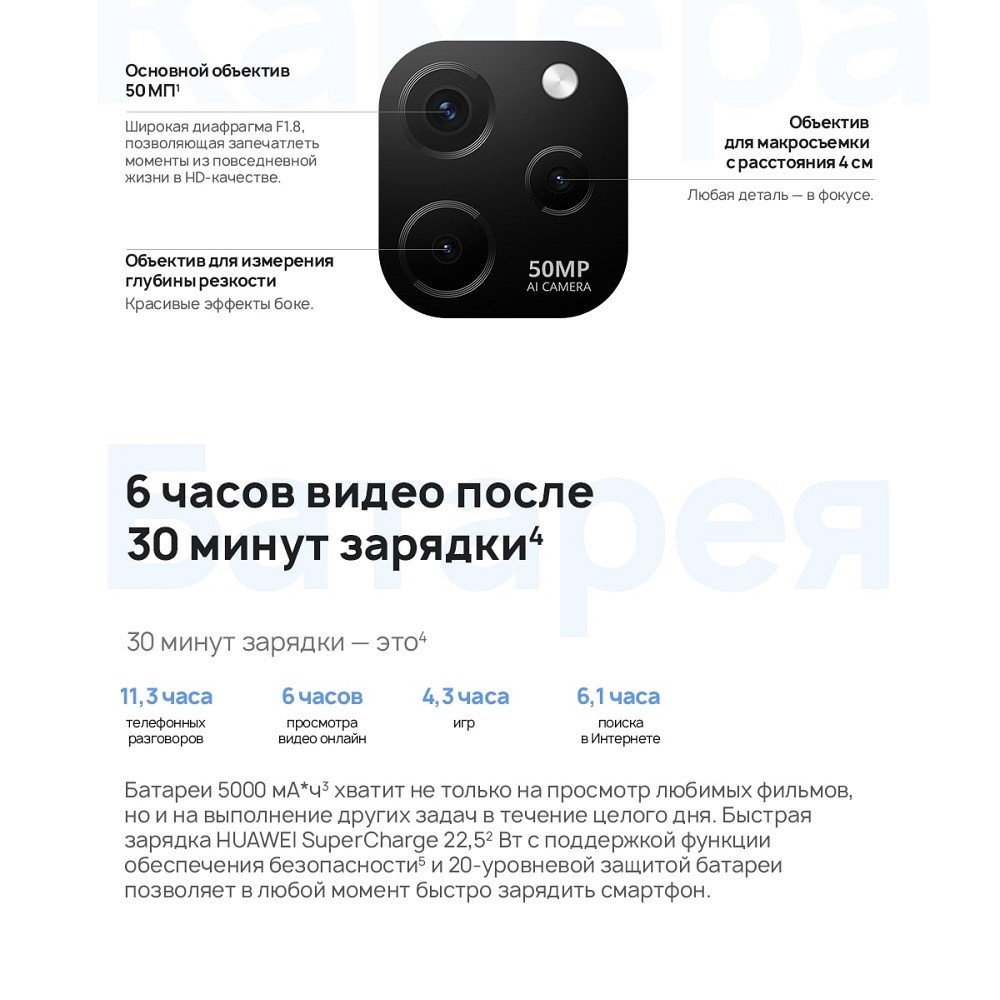 Huawei nova Y61 Основной объектив 50 мп