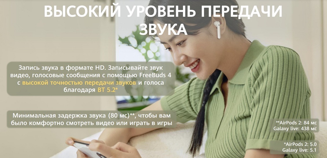 HUAWEI FreeBuds 4 Высокий уровень передачи звука