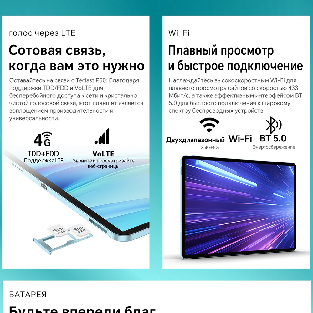 Teclast P50 6GB/128GB  Сотовая связь