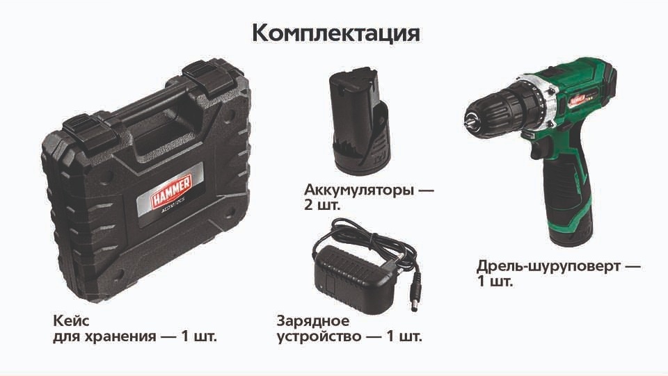 Hammer ACD12/2CS Комплектация Дрель-шуруповерт Hammer ACD12/2CS