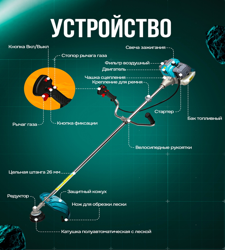 Триммер бензиновый GPT TBC-626 устройство