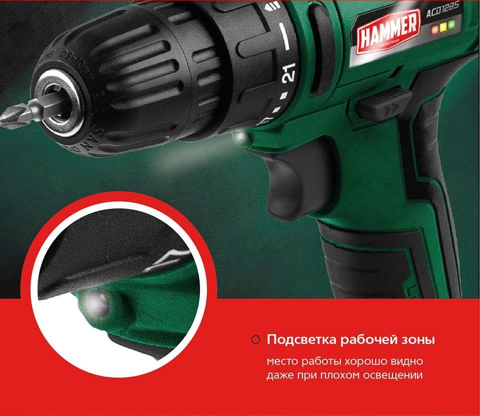 Hammer ACD12BS Подсветка рабочей зоны