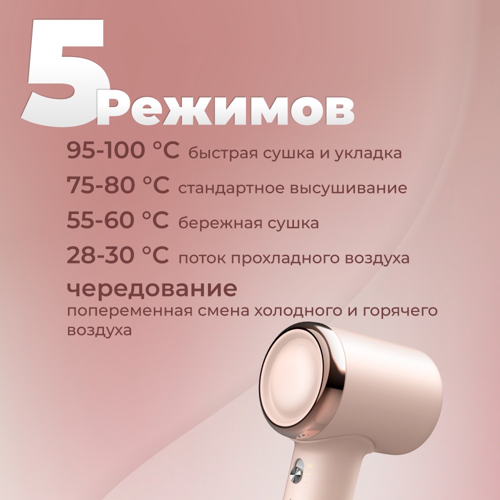 Фен для волос DEERMA DEM-CF50W (розовый) 5 режимов