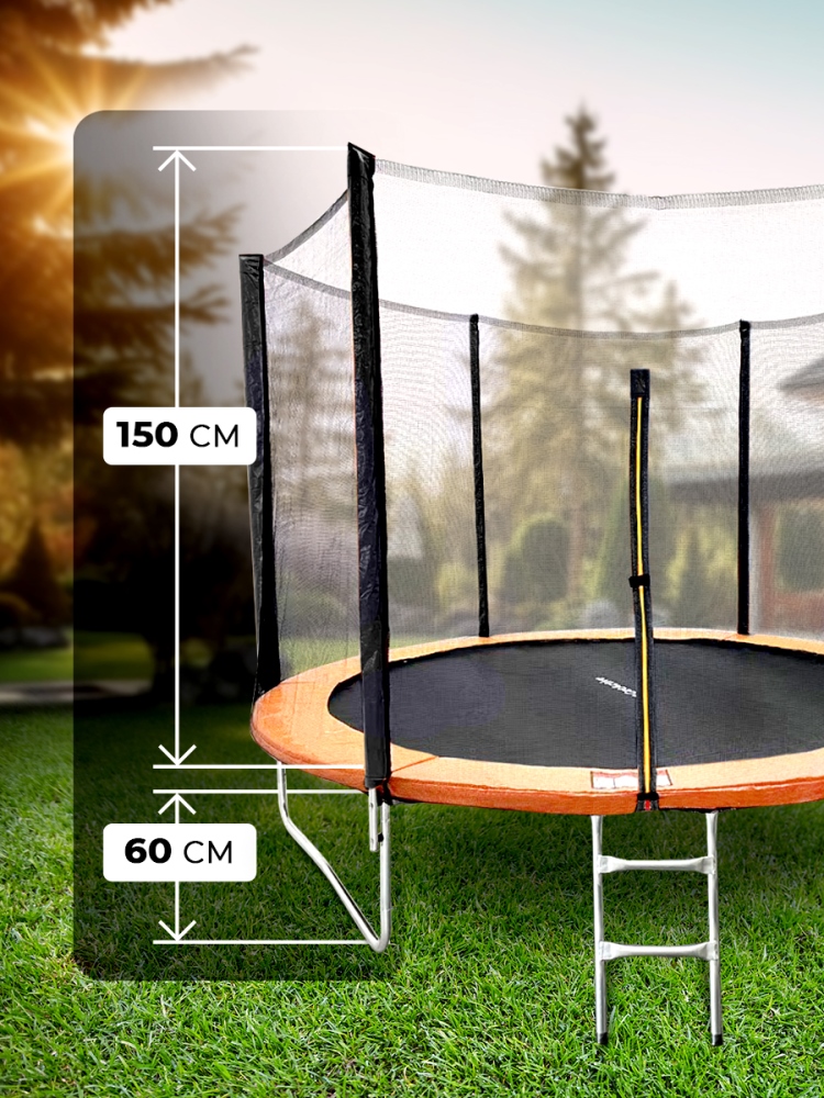 Батут GetActive Jump 8FT с внешней сеткой лестницей оранжевый (J8L-O) Высота сетки 150 см