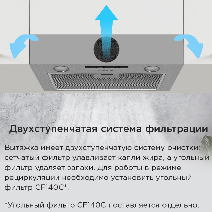 Кухонная вытяжка MAUNFELD Crosby Light 5028 двухступенчатая система фильтрации