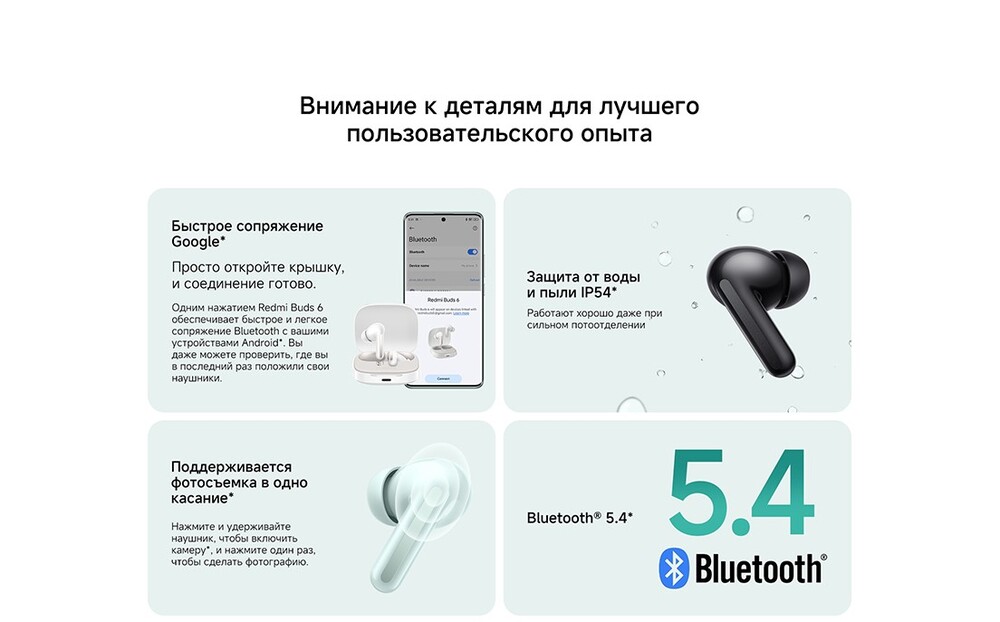 Наушники Xiaomi Redmi Buds 6 защита от воды и пыли IP54