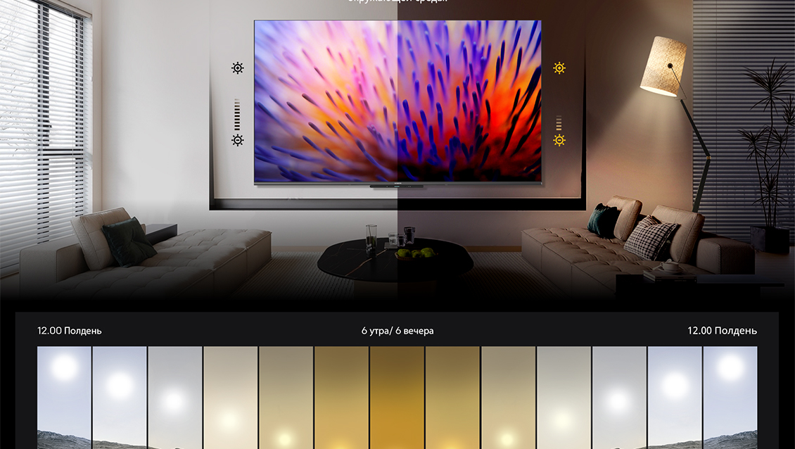 Подстраивается под окружающее освещение