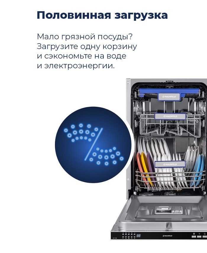 Посудомоечная машина MAUNFELD MLP-08B Половинная загрузка