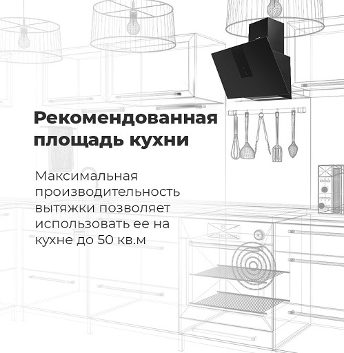 Вытяжка MAUNFELD Aurora Рекомендованная площадь кухни