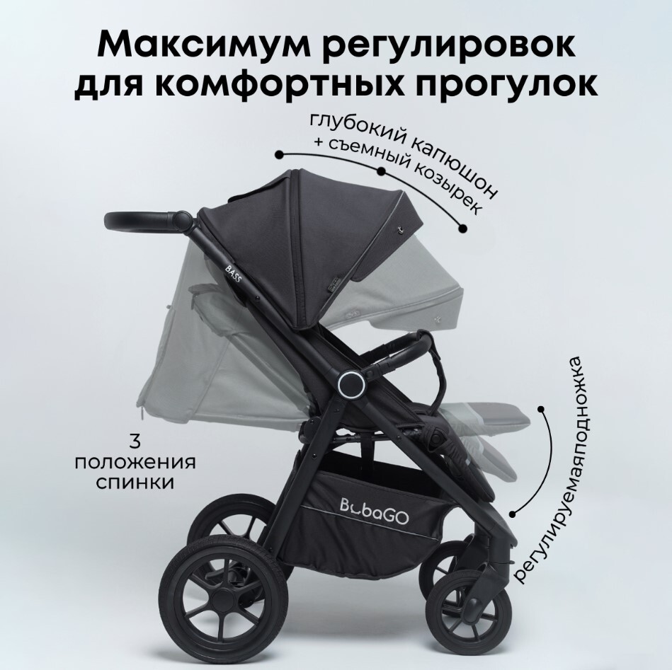 Детская прогулочная коляска BubaGo BASS BG 132-AL-5 (темно-серый) макс регулировка
