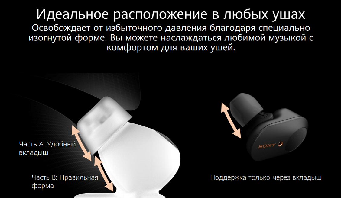 Освобождает от избыточного давления благодаря специально изогнутой форме. Вы можете наслаждаться любимой музыкой с комфортом для ваших ушей.