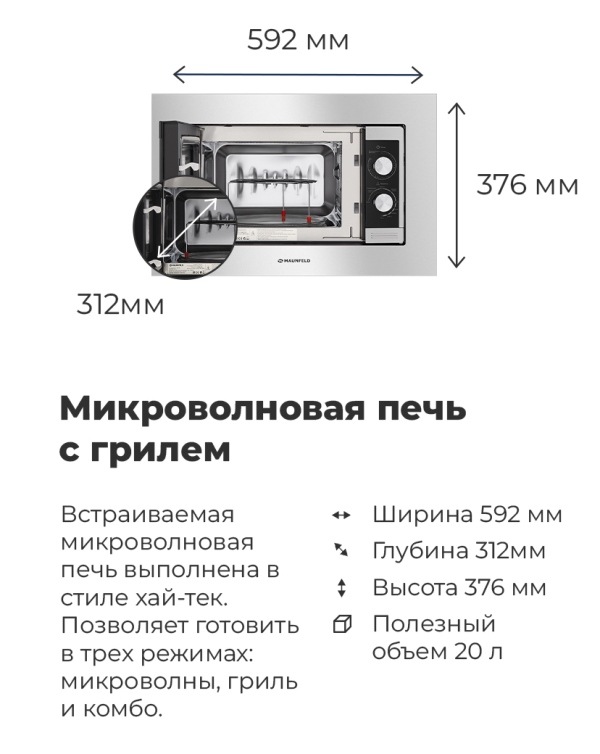 Микроволновая печь с грилем. Размеры