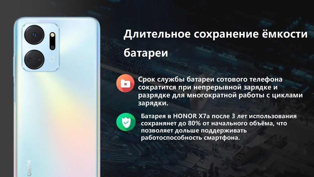 HONOR X7a Длительное сохранение емкости батареи