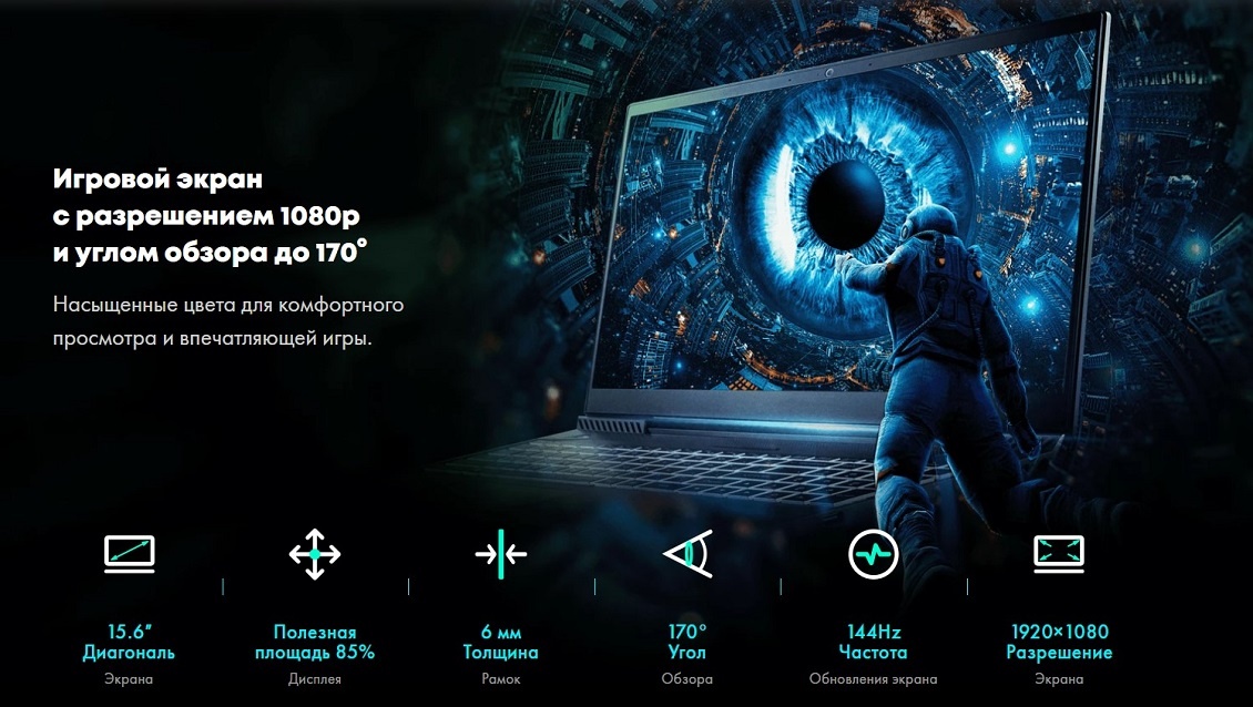 Thunderobot 911S Core D (JT009K00FRU) Игровой экран с разрешением 1080р