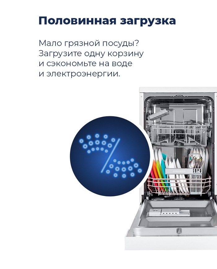Посудомоечная машина MAUNFELD MWF08S Половинная загрузка