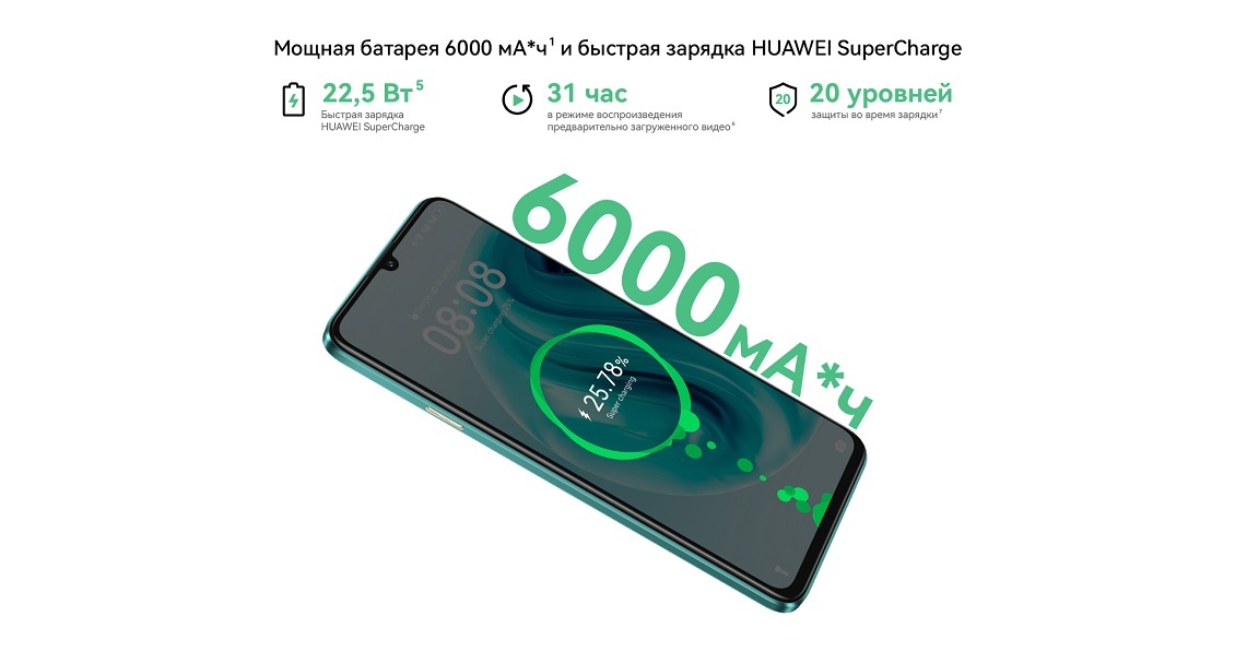 Huawei Nova Y72 Мощная батарея и быстрая зарядка