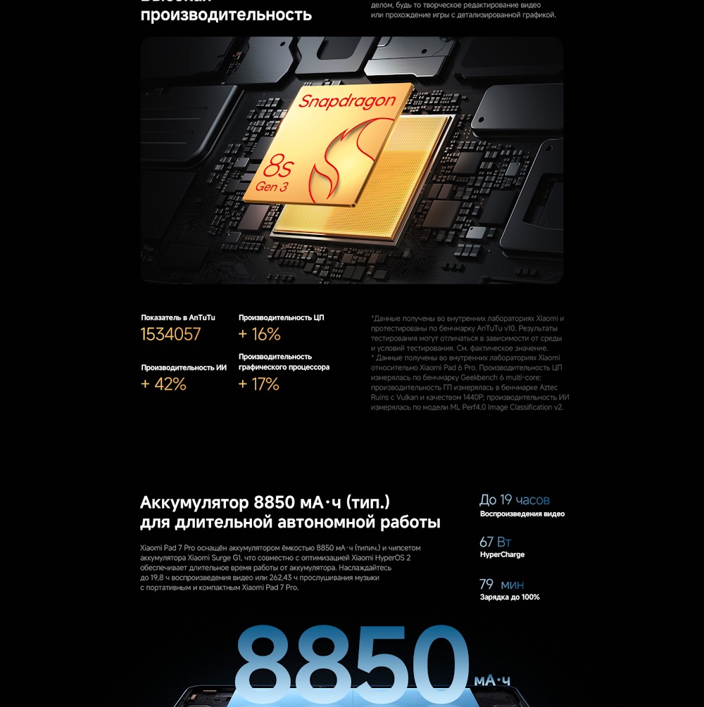Xiaomi Pad 7 Pro Аккумулятор 8850 мАч