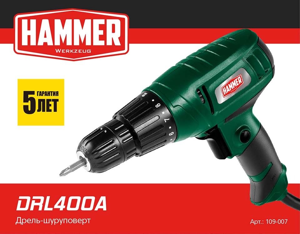 Шуруповерт сетевой Hammer Flex DRL400A