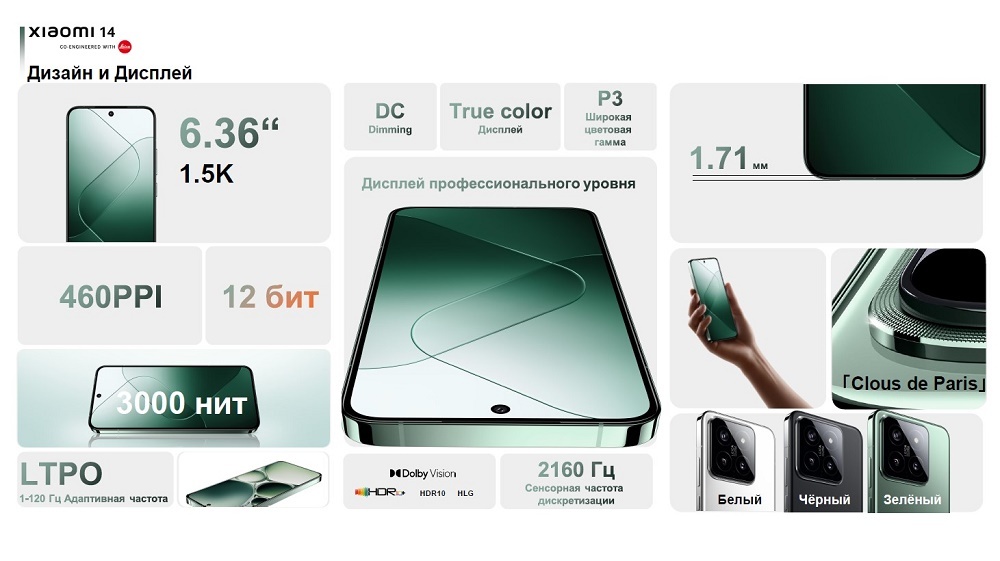 Xiaomi 14 12GB/512GB Black EU Дизайн и дисплей