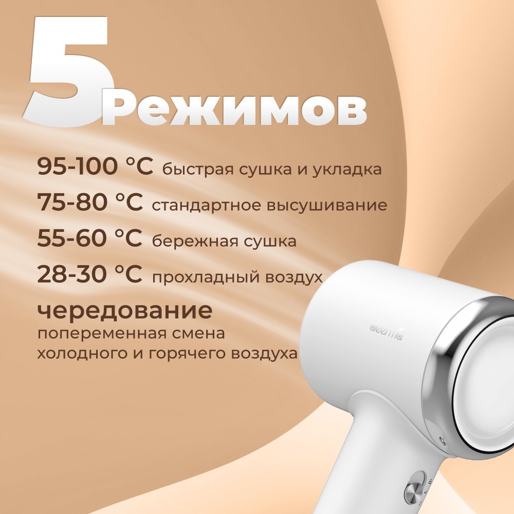 Фен для волос DEERMA DEM-CF50W (белый) 5 режимов