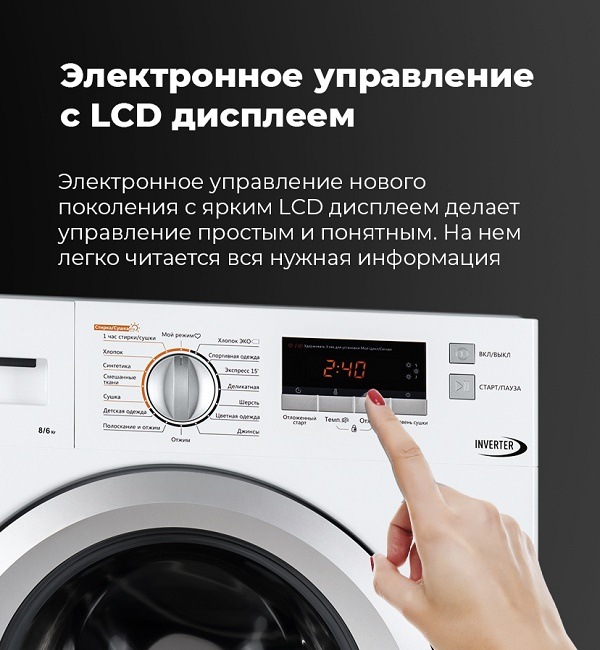 Встраиваемая стиральная машина MAUNFELD MBWM1486S Электронное управление с LCD дисплеем
