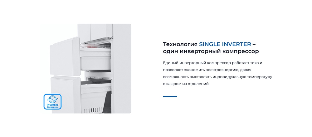 Холодильник ZUGEL French Door ZRFD361W Один инверторный компрессор