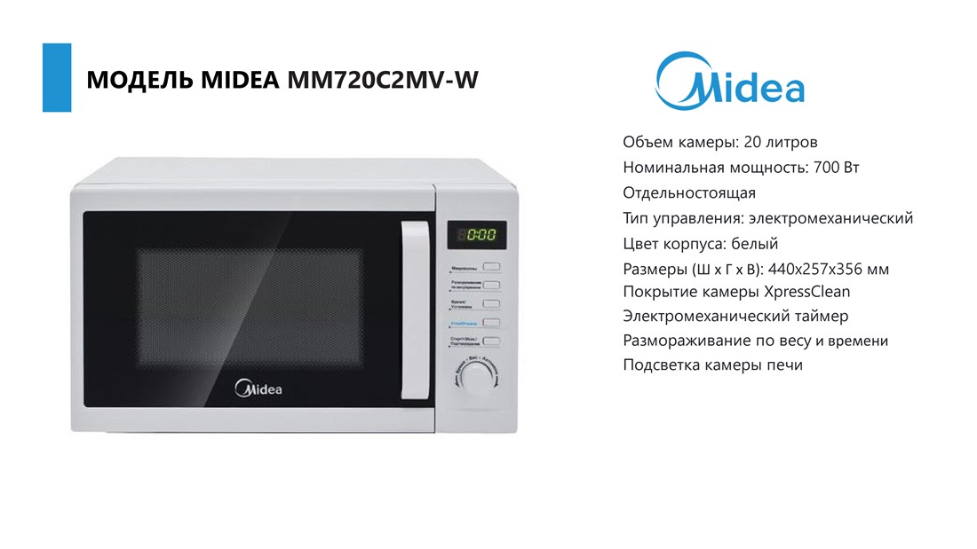 MIDEA MM720C2MV-W Объем 20 литров