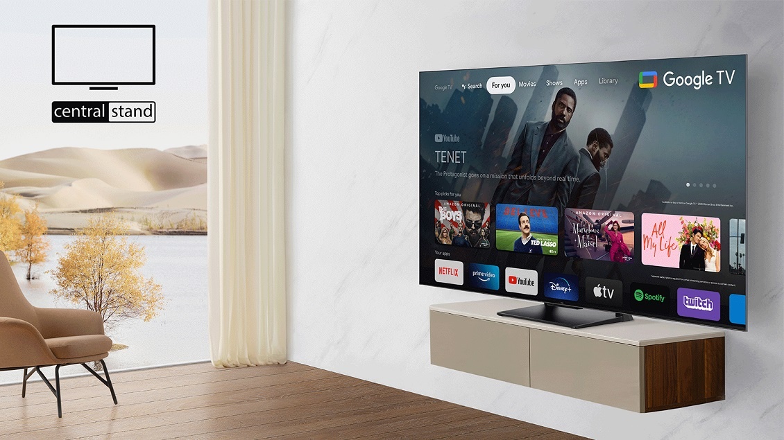 TCL MQLED80 Безрамочный металлический дизайн премиум-класса с центральной подставкой