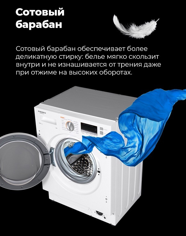 Встраиваемая стиральная машина MAUNFELD MBWM1486S Сотовый барабан