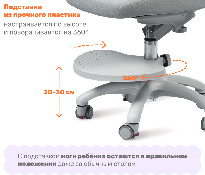 Детское поворотное кресло YOKA YC-3 Blain (серый) подставка из пластика