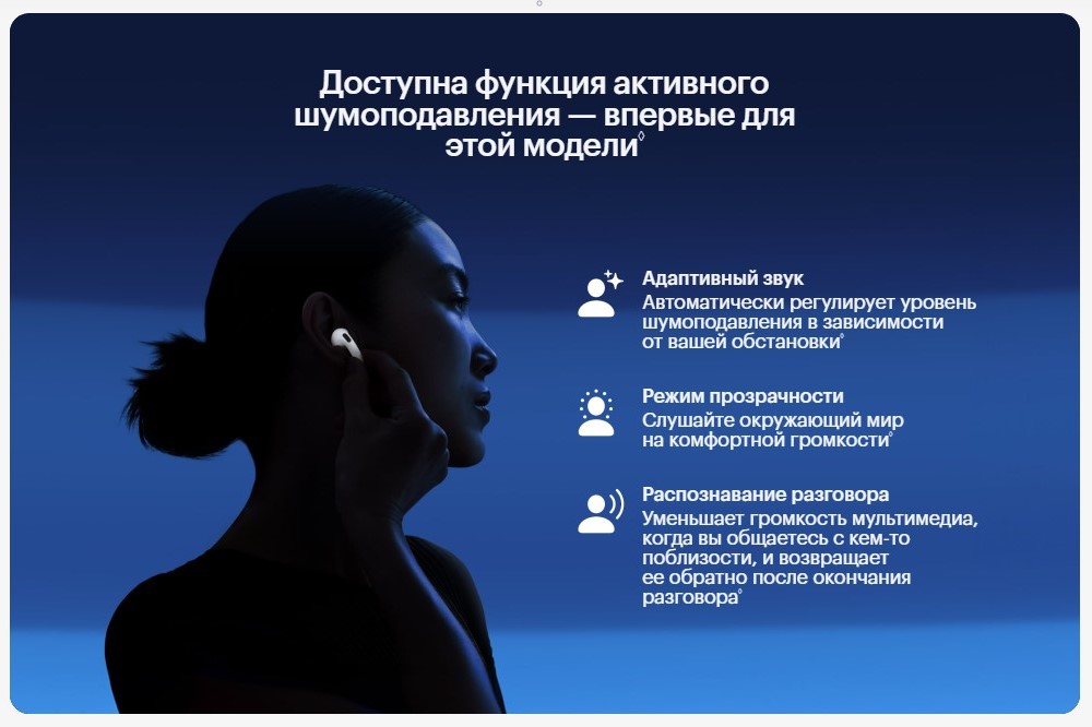 Apple Airpods 4 Доступна функция активного шумоподавления