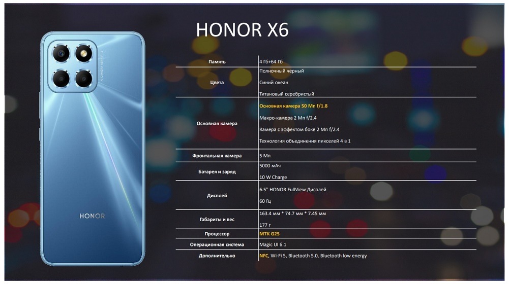 HONOR X6 Характеристики