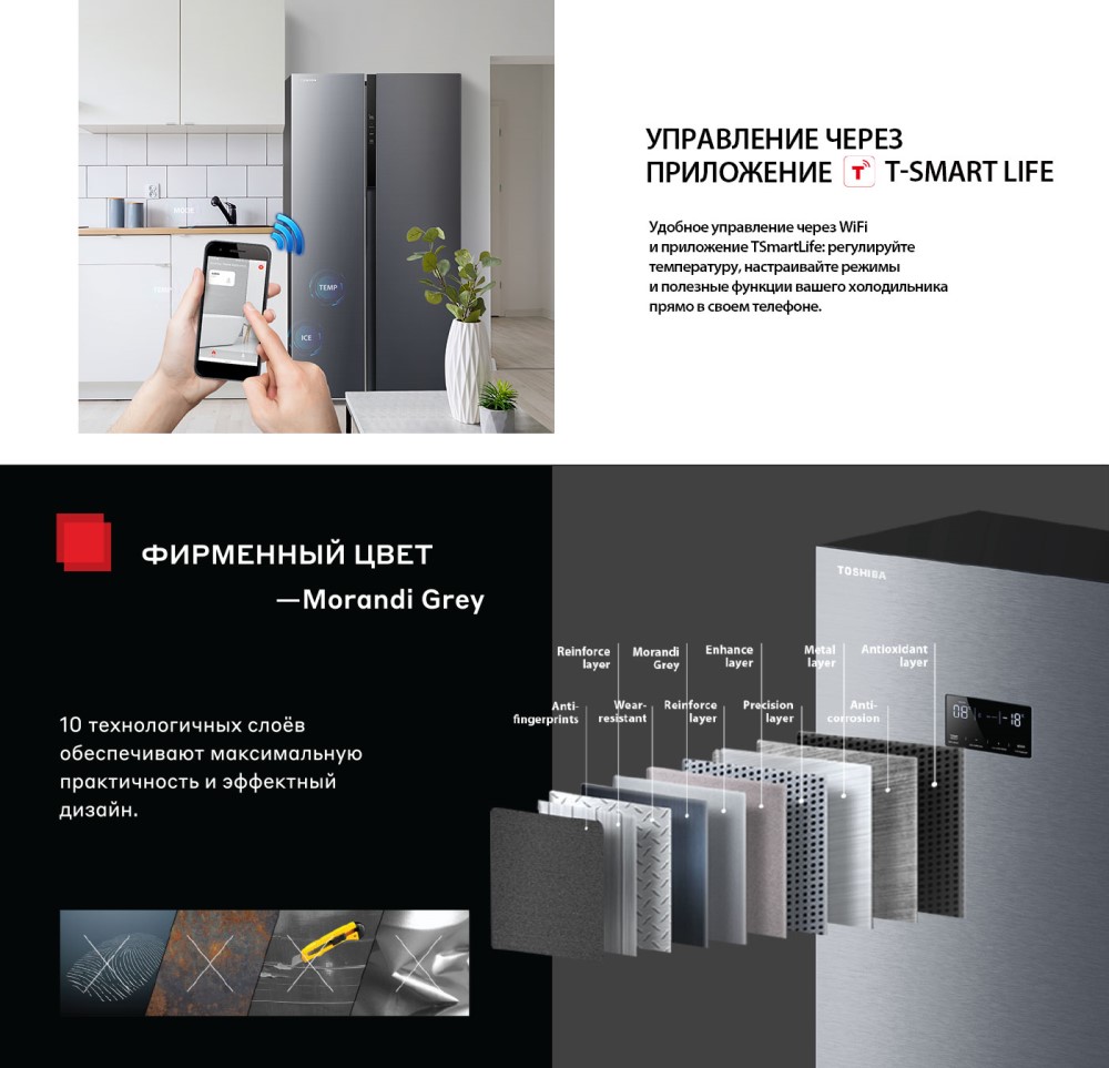 Toshiba GR-RS780WI-PMJ(06) Управление через приложение, фирменный цвет