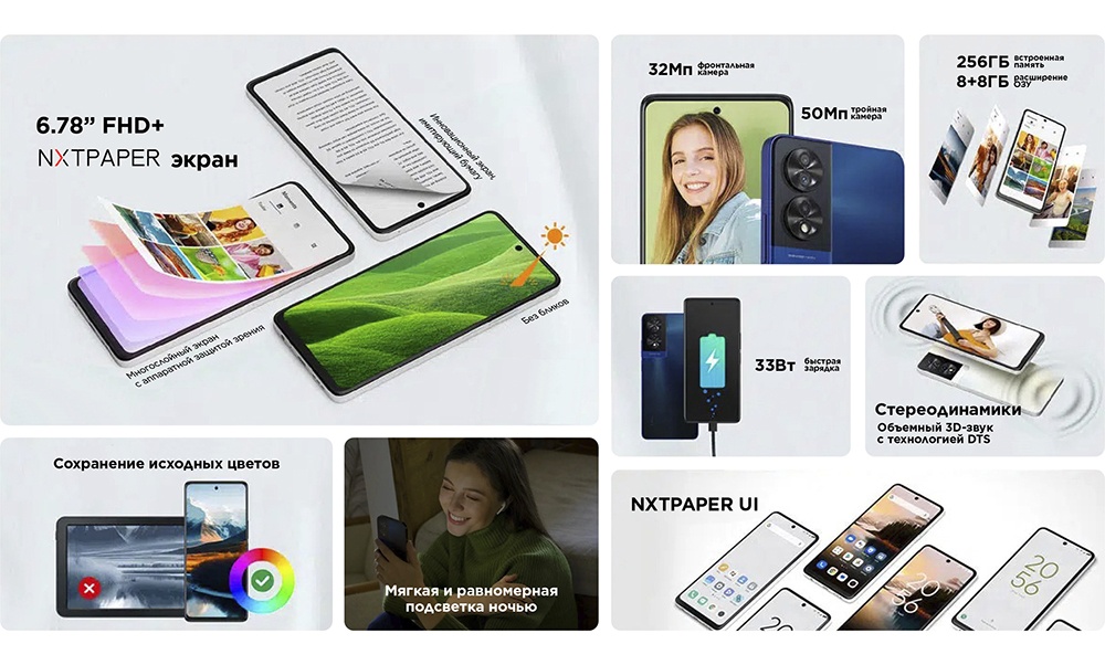 TCL 40 NXTPAPER 8GB/256GB (полуночный синий) Характеристики