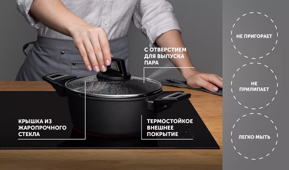 Крышка из жаропрочного стекла, отверстие для выпуска пара